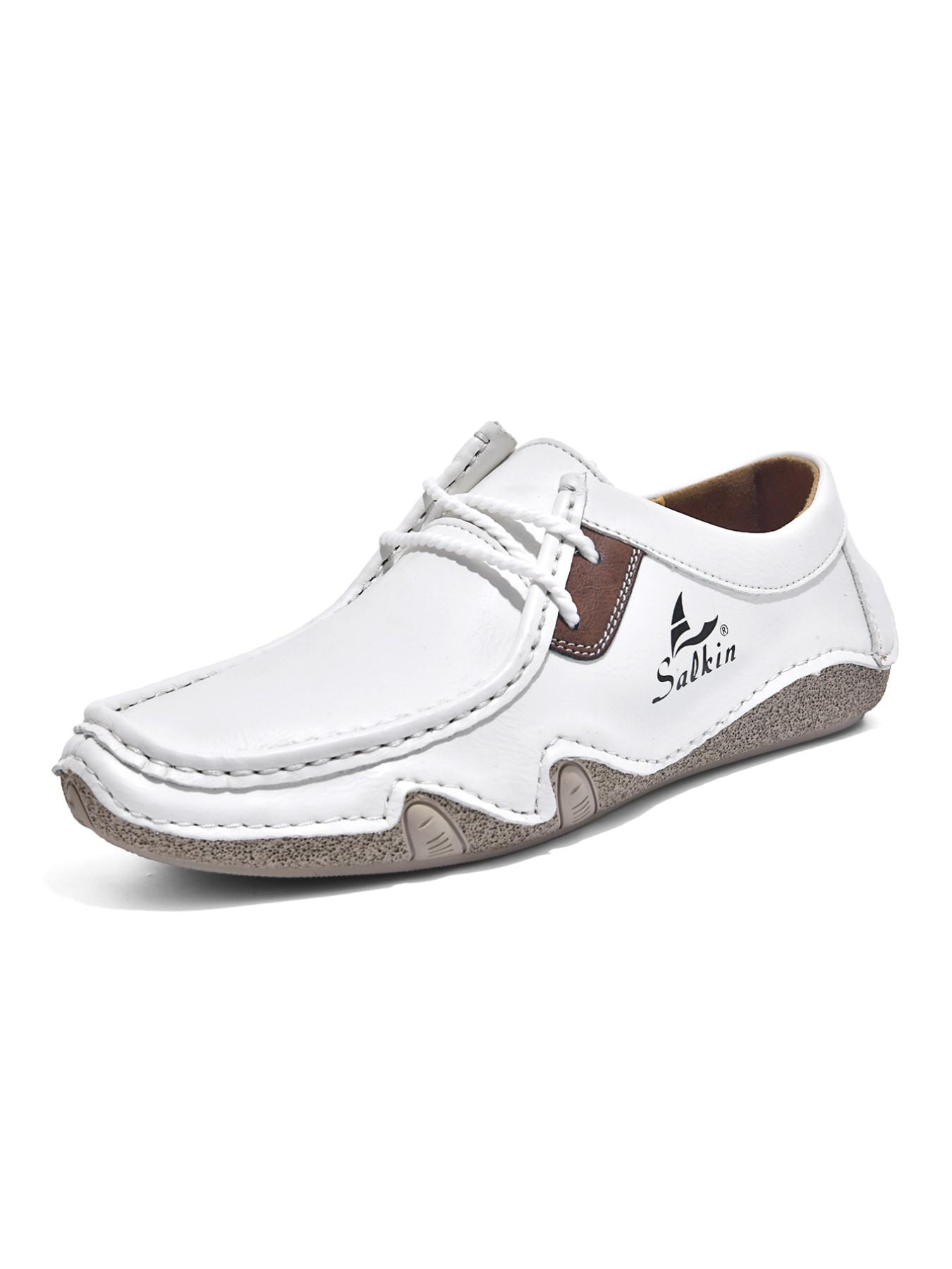 Men's Large Size Hand-Stitched Casual Shoes, Fashion Loafers, Low Top, Vintage Laces, Comfortable Rubber Sole, Outdoor & Office Wear