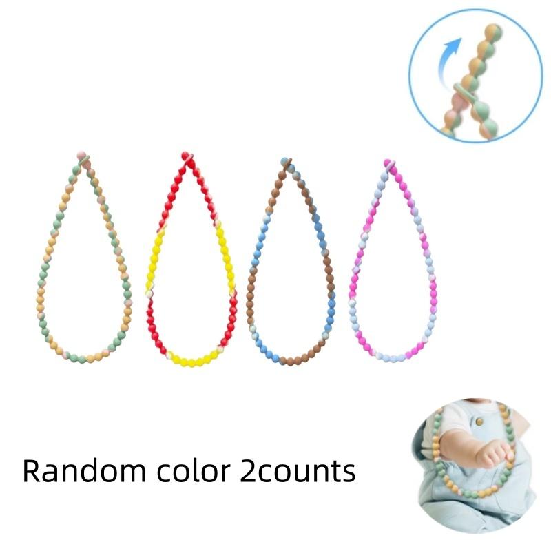 Random Color Chewable Necklace Bracelet Set, 2 Counts Colorful Elastic Necklace Bracelet, Sensory Impairment Relaxation Anxiety Relief Toy