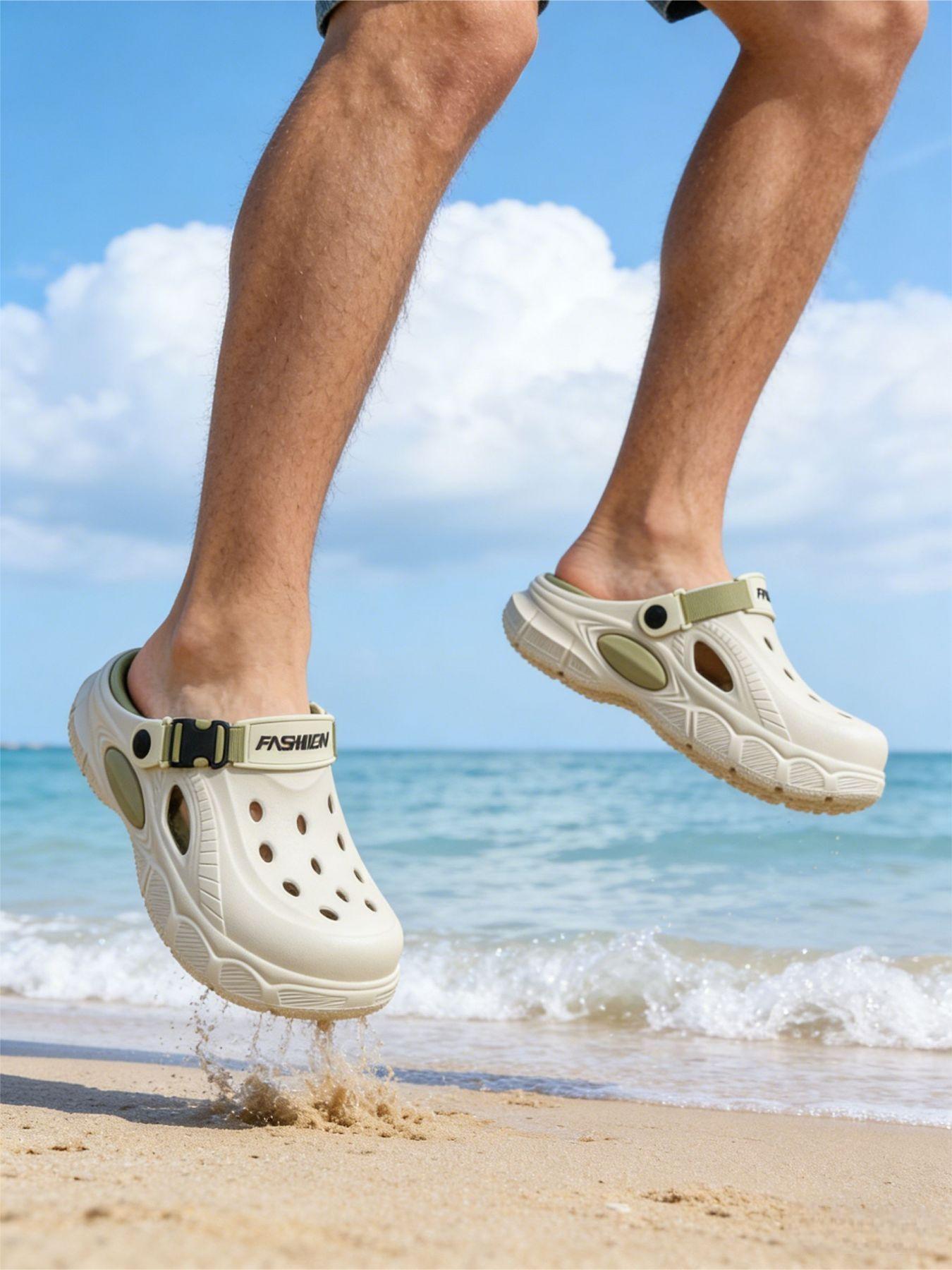 Trendy men's two-tone hole shoes with non-slip soles, quick-drying beach hole shoes, essential for summer seaside vacations and water activities