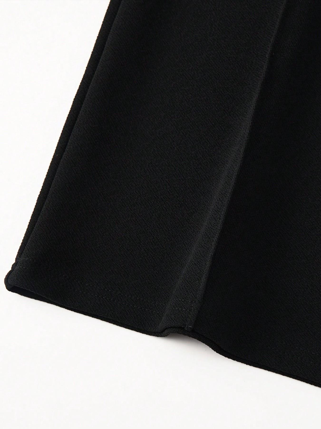 High-Waisted Flowy Wide-Leg Suit Pants, Lightweight Office Style, Elastic Waist Back, Slimming Mid-Split, Plus Size Women's Casual Business Wear