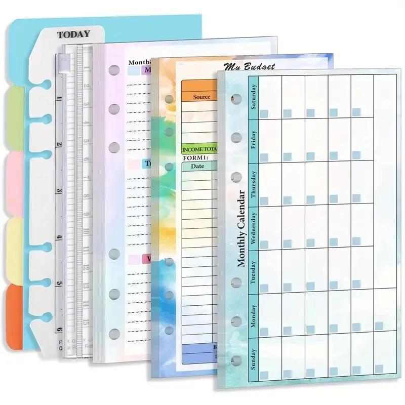 6 Hole Loose Leaf Paper, 82 Sheets/set Budget Weekly Planner Refillable Paper, Stationery & Supplies for Home School School Office