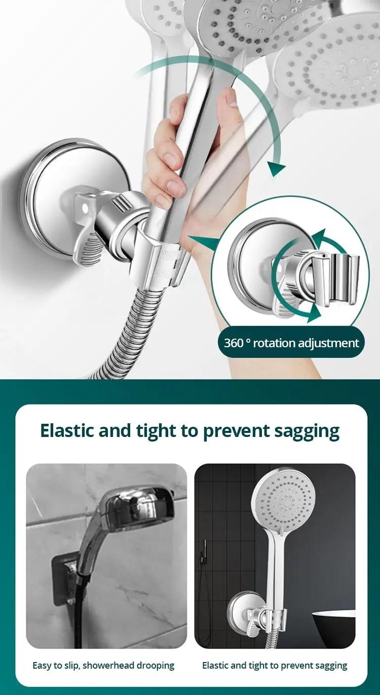 Adjustable Shower Rack with Strong Vacuum Suction, Handheld Shower Head Wall Mount Holder, Rotating Bathroom Shower Base