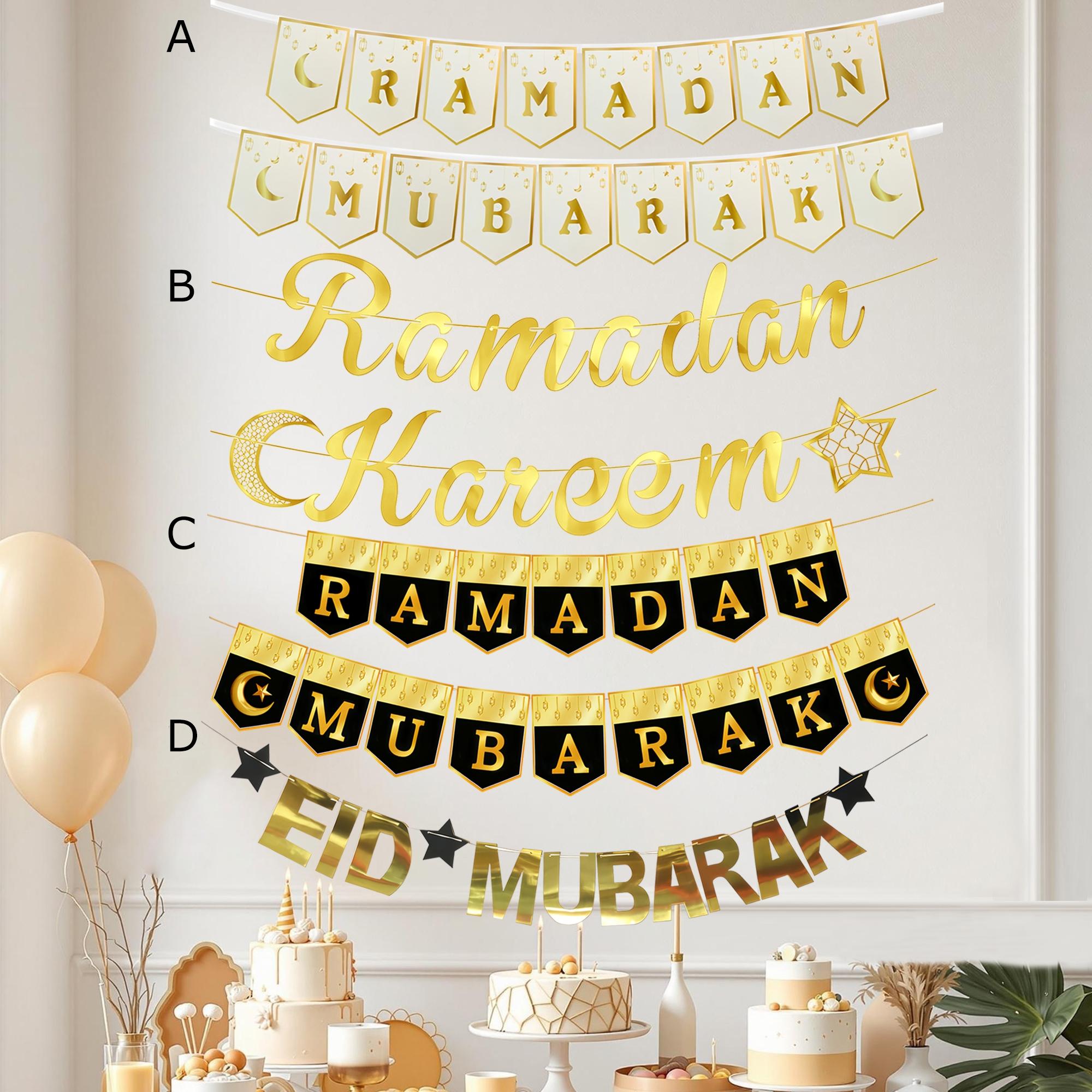 2sets Eid Mubarak Paper Banner Garland 2026 Ramadan Moon Star Hanging flag Home Ornaments Party Decoration Party Decorations Banners