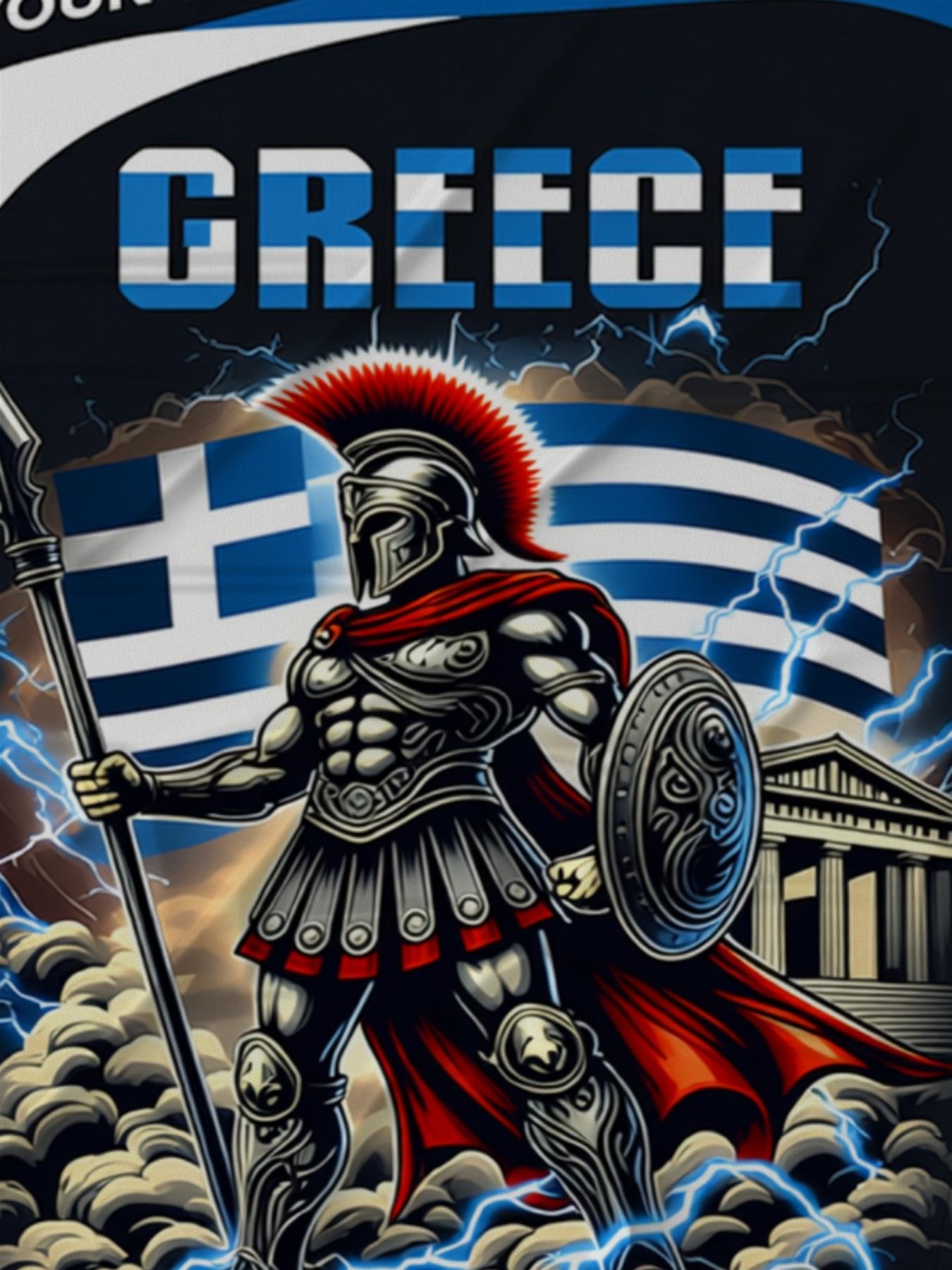 Greece Theme 3D Printed Short Sleeve T-Shirt, Men's Trendy Cultural Shirt, Custom Name Design, Greek Flag Pattern, Casual Sports Top