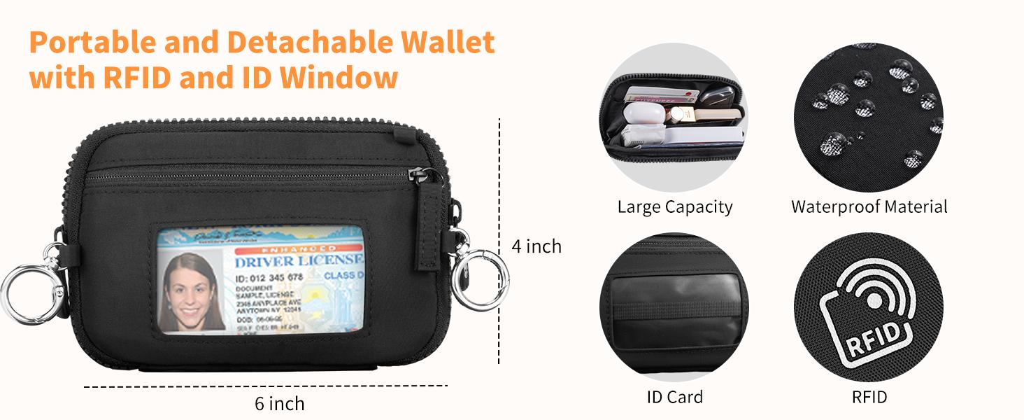 Clip and Go Strap Bag stylish printed Phone Lanyard Crossbody Adjustable and Detachable RFID Wristlet Wallet Zipper Pouch Wallet