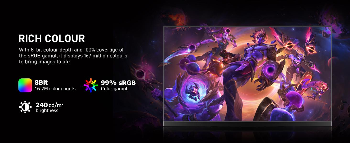 24.5 Inch IPS PC 200Hz Gaming Monitor, FHD 1080p Screen, 1ms Without Bezel, freesync,  178 ° Angle View, 99% sRGB,HDMI、DisplayPort, Compatible with Wall mounting 75 * 75MM - Black