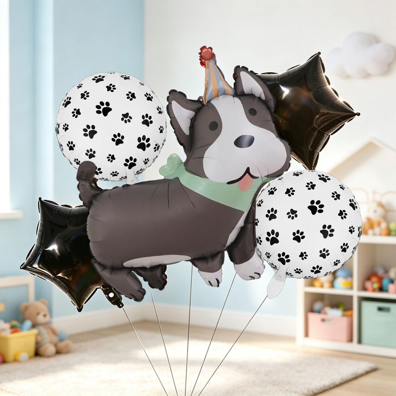 7-Piece Pet Theme Birthday Party Balloon Set, Star, Dog Paw Ballon, 4 Styles, Party Hat, Celebratory Atmosphere, Pet Lover Event Decor