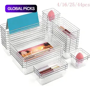 Transparent Plastic Drawer Organizer Set, Desktop Drawer Dividers for Makeup and Jewelry, Divided Cosmetic Storage Box, Clear Beauty Organizer with Compartments #GLOBAL PICKS