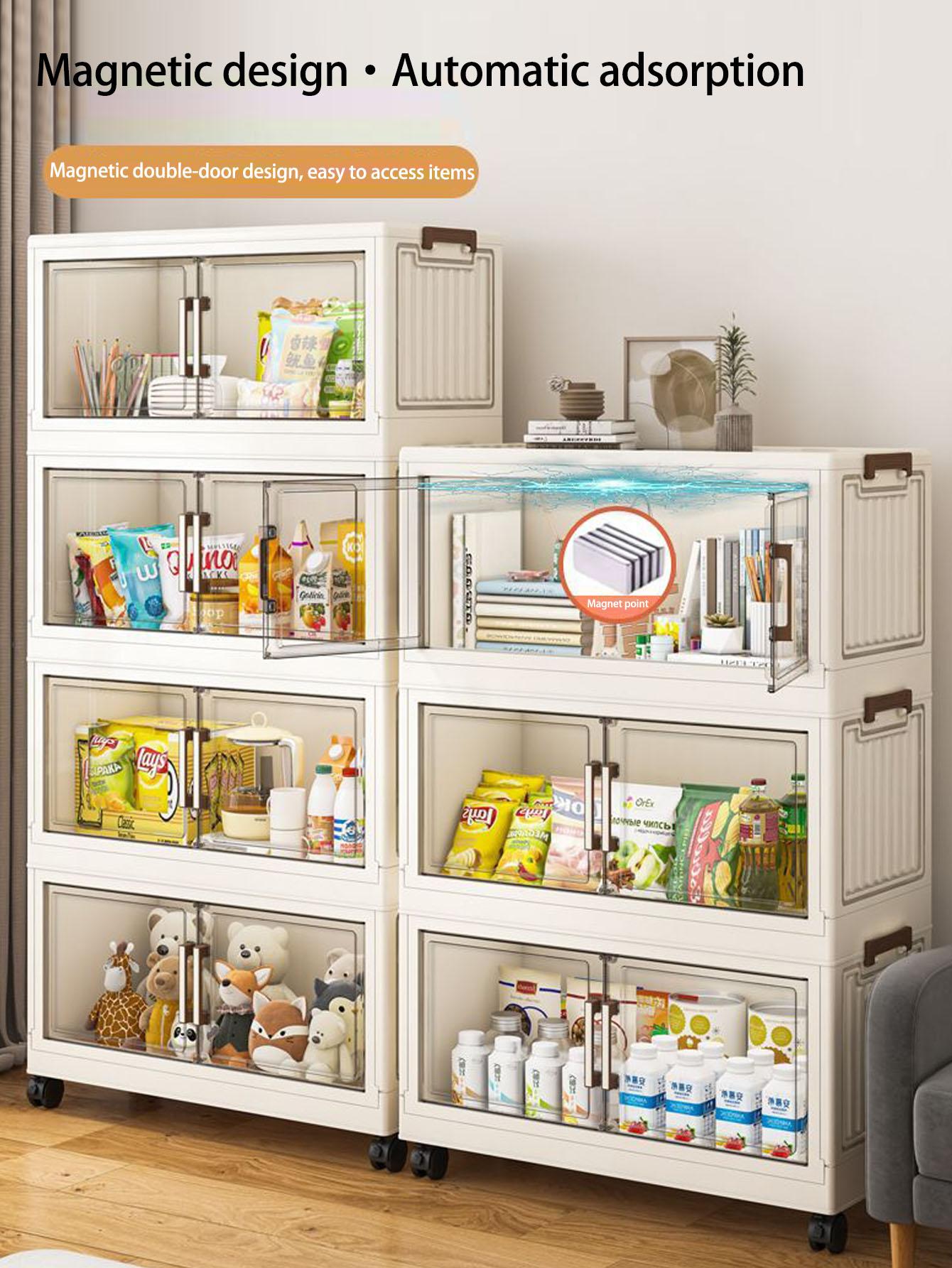 Multifunctional Foldable Storage Cabinet, Modern Mobile Display Unit for Living Room & Bedroom, Baby Toys Clothes Organizer