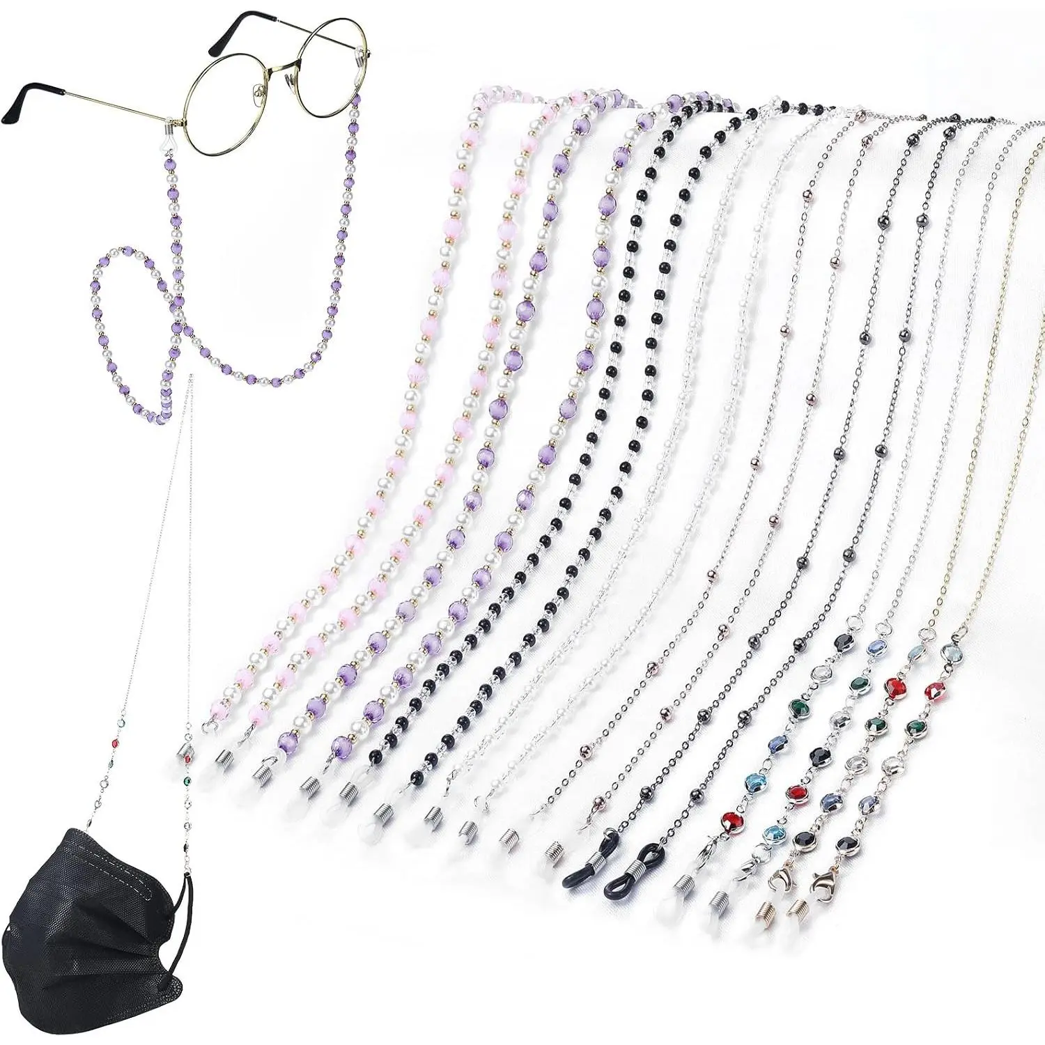 Women's 8-Pcs Beaded Eyeglass Chain, Fashion Eyewear Accessory, Beaded Chain