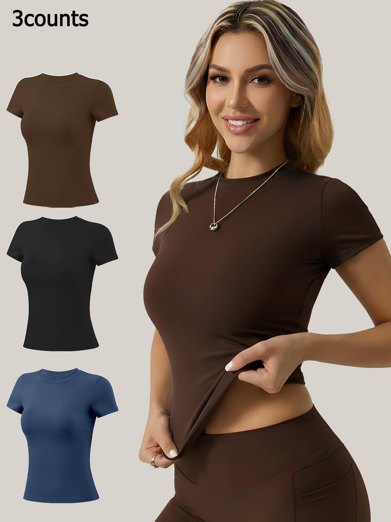 Women's Short Sleeve Workout Tops - High-Elasticity Slim-Fit Yoga Tee, Breathable Quick-Dry Fitness Shirt for Gym, Running Training & Casual Daily Wear