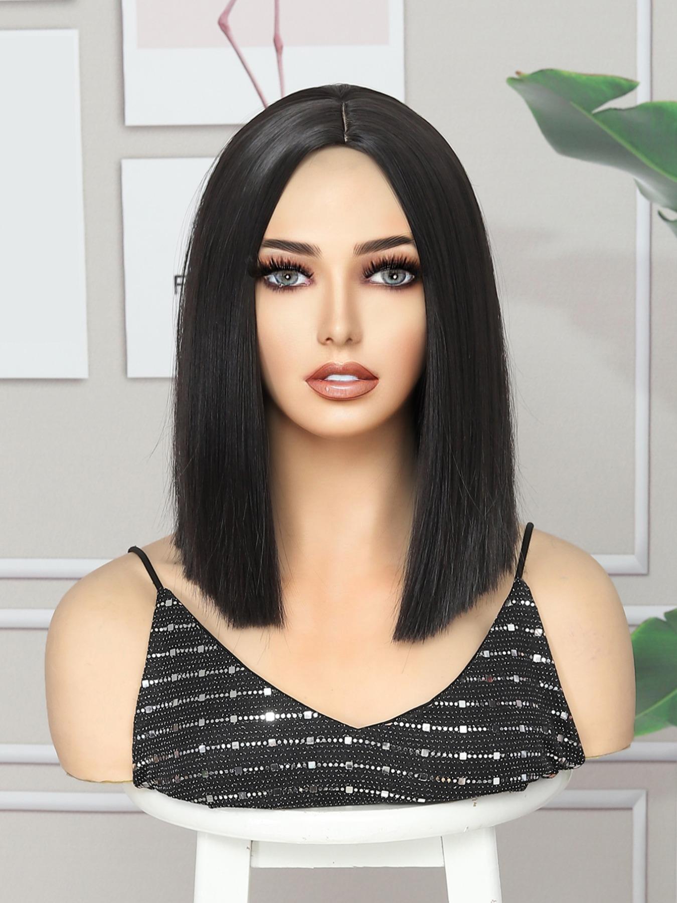 Cosplay Wig Hot pink Green Pink Black 12inch  Synthetic Hair Wig high temperature short Hair for women Middle part straight hair wig holiday Daily Fashion Style Synthetic Hair wig Woven hair wig for Halloween and Christmas