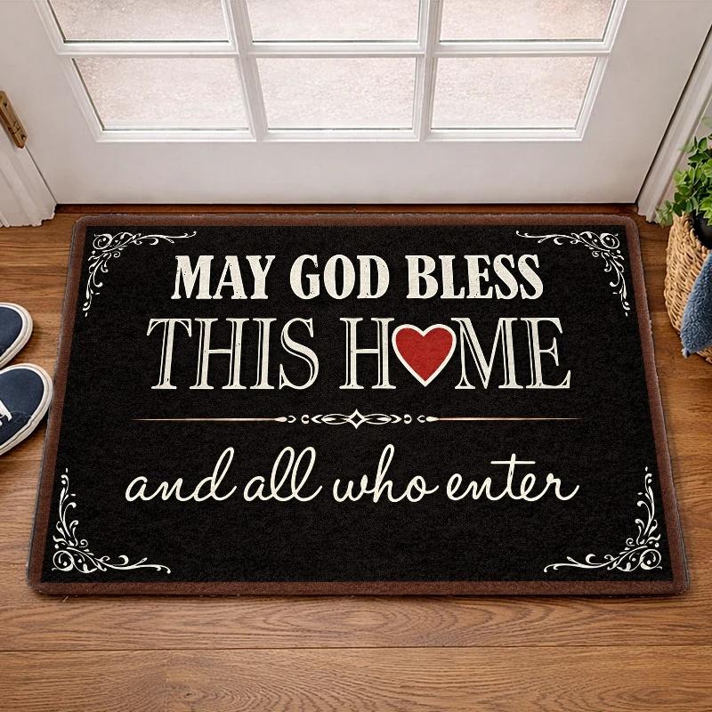 God Bless This Home Christian Inspirational Doormat Flannel Surface Non Slip Rubber Backing Durable Machine Washable Multipurpose Floor Mat Ideal For Indoor Living Room Bedroom Office Bathroom Balcony Corridor Outdoor Porch Home Decor Non-Slip Treads