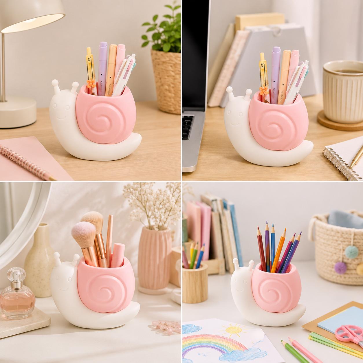 Cute Pen Container Holder Snail-shape Desk Decoration Creative Multi-Functional Pen/pencil Holder Desk Organizer Accessory Makeup Storage Office Home Art Supply Nice Gift --wb