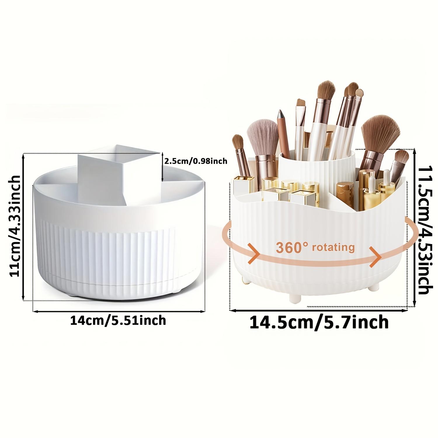 360 Degree Rotating Makeup Organizer Box, 5 Grids Plastic Cosmetic Storage Rack, Luxury Stripe Design, Portable Brush Holder, Accents, Beauty Organizer