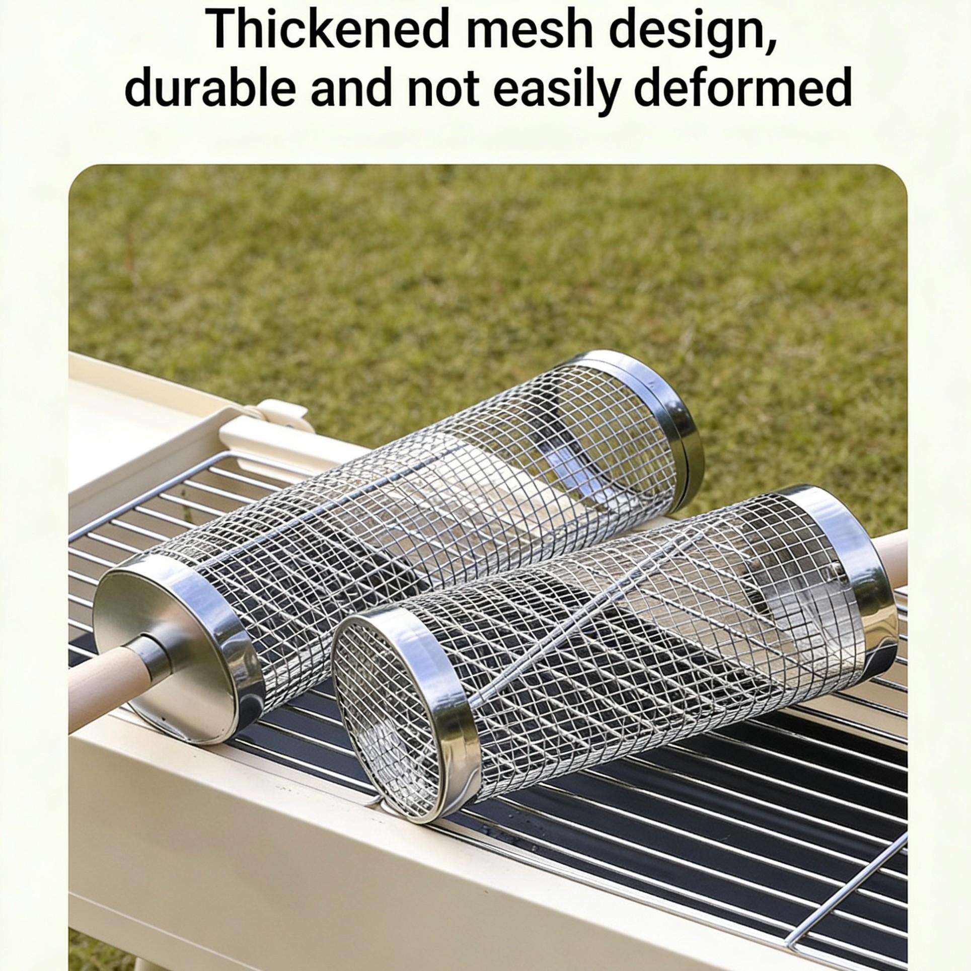 Upgrade BBQ Grill Basket, Portable Outdoor BBQ Net, Rotating Round Grill Tube, Ideal for Camping & Picnics, Durable Design
