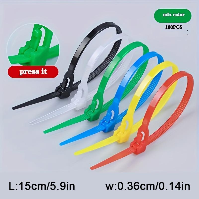 100 Pcs Reusable Nylon Cable Ties, Self-Locking Plastic Wire Straps, Mixed Colors, Durable & Flexible Design, Indoor Outdoor Use, Multipurpose