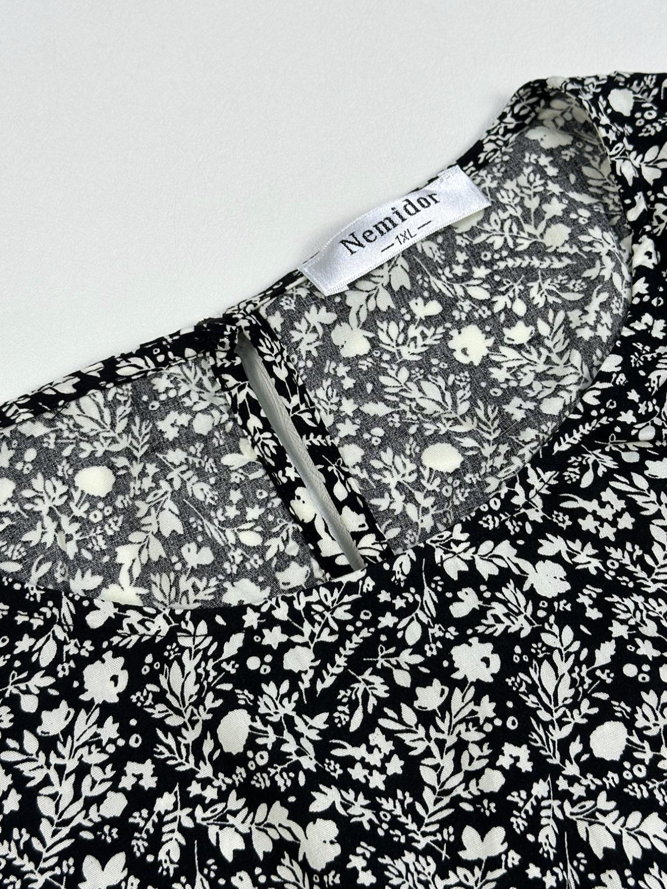 Women's Ditsy Floral Print A Line Dress, Boho Fashion Casual Plus Size Short Sleeve Dress for Daily Wear, Women Clothing, Womenswear, Summer Boho Clothes Women