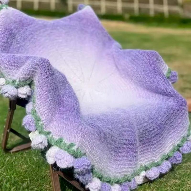 Hand Woven Knitted Tapestry Girls Women Crochet Rose Blanket Flower Bouquet Blanket New Year Birthday Valentine's Day Gifts