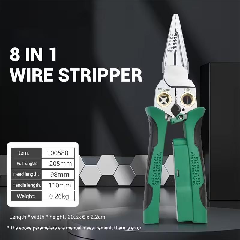 8-In-1 Multi-Functional Needle Nose Wire Stripper Tool, Electrician Professional Cable Cutter Steel Wire Pliers, Versatile Hand Tool
