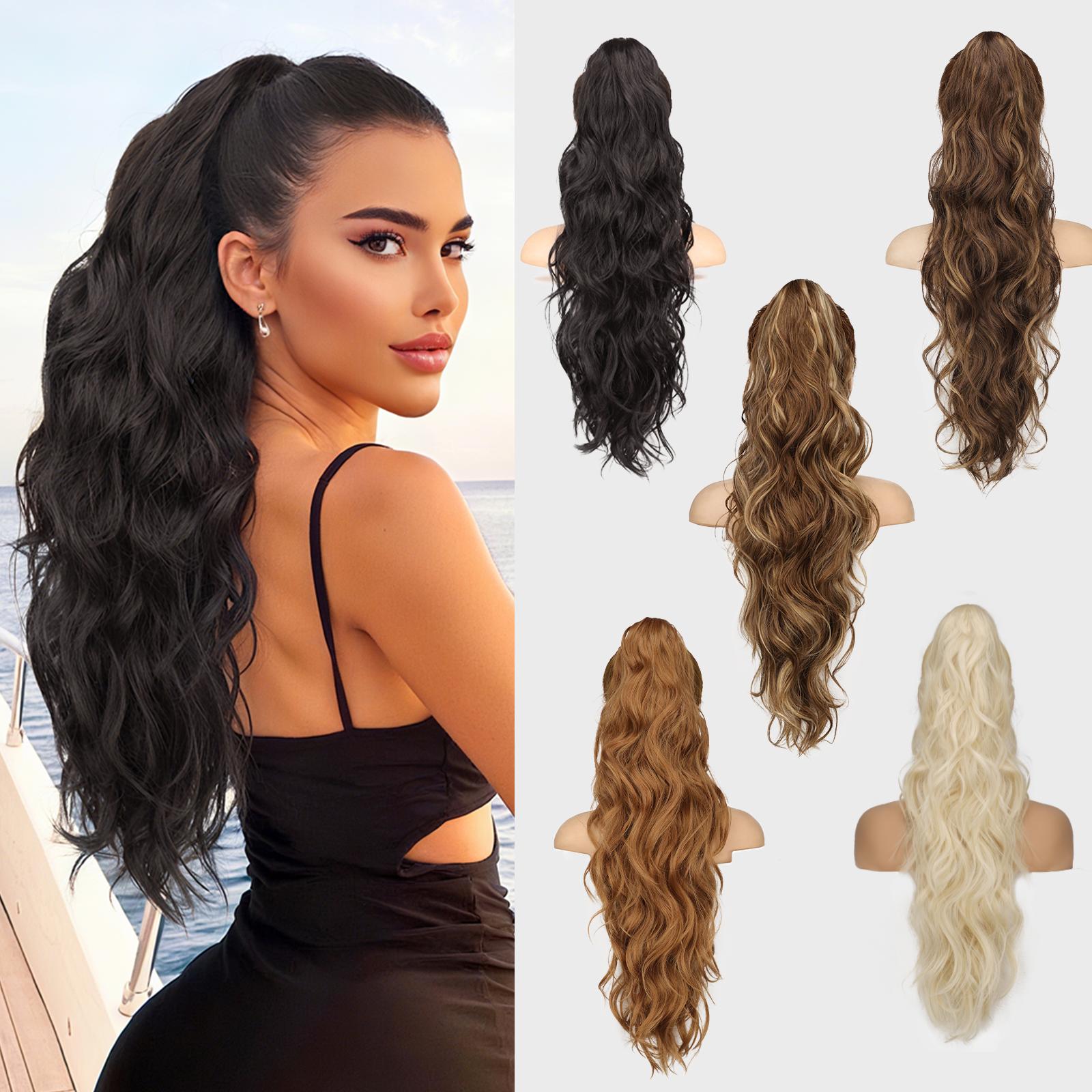 【New Arrival】Isaic Black Wavy Ponytail Extension – Synthetic Layered Fluffy Claw Clip Ponytail Hairpieces for Women