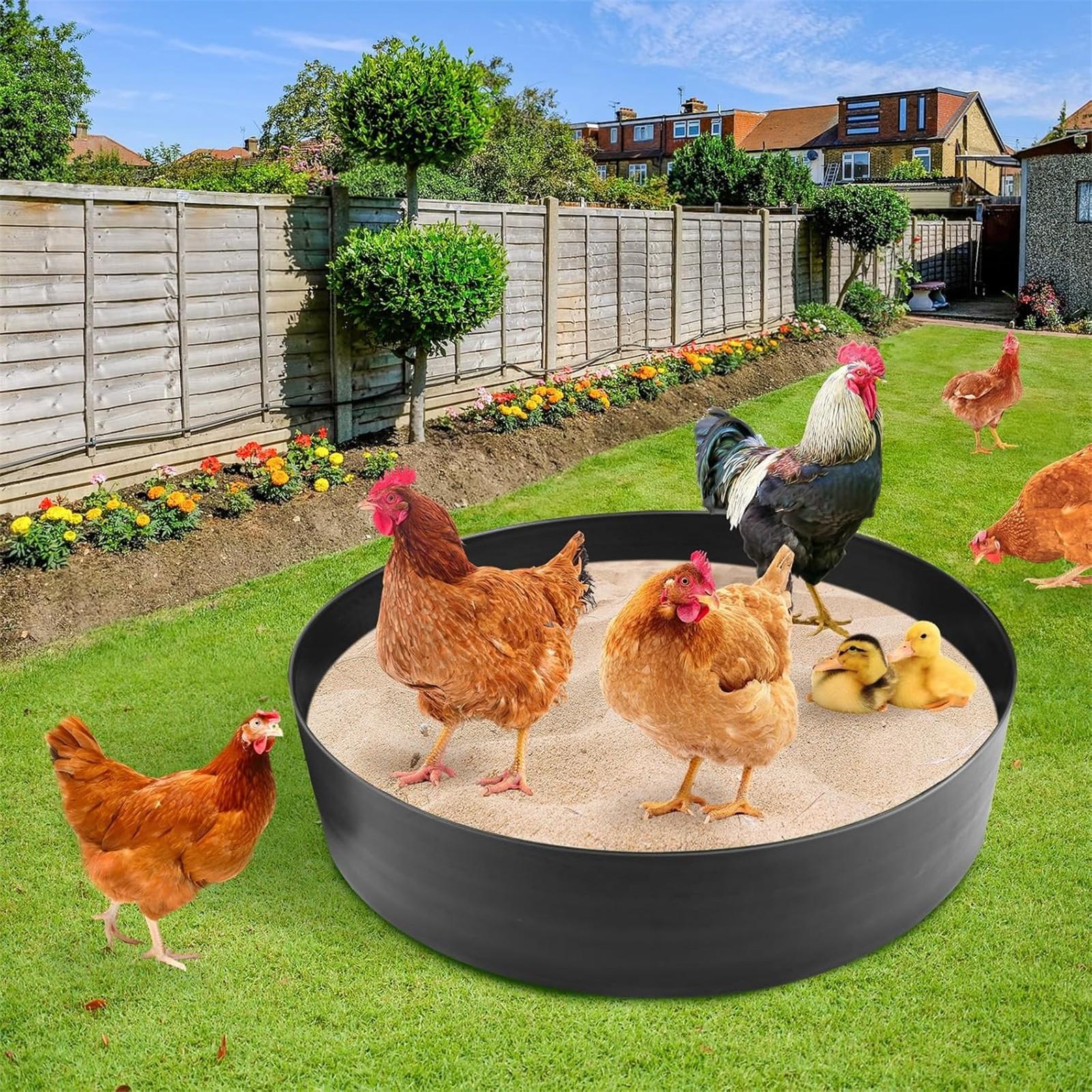 28 Inch PE Chicken Dust Bath Tub No Bottom Design Adjustable Chicken Sand Bath Container Coop Cleaning Supplies Poultry Accessory