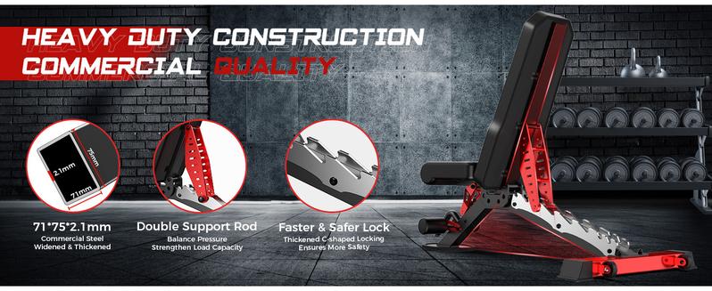 Pooboo Weight Bench, Adjustable Workout Bench for Home, 1500LBS Weight Capacity Heavy Duty Strength Training Bench, Flat/Incline/Decline Positions for Full Body Workout