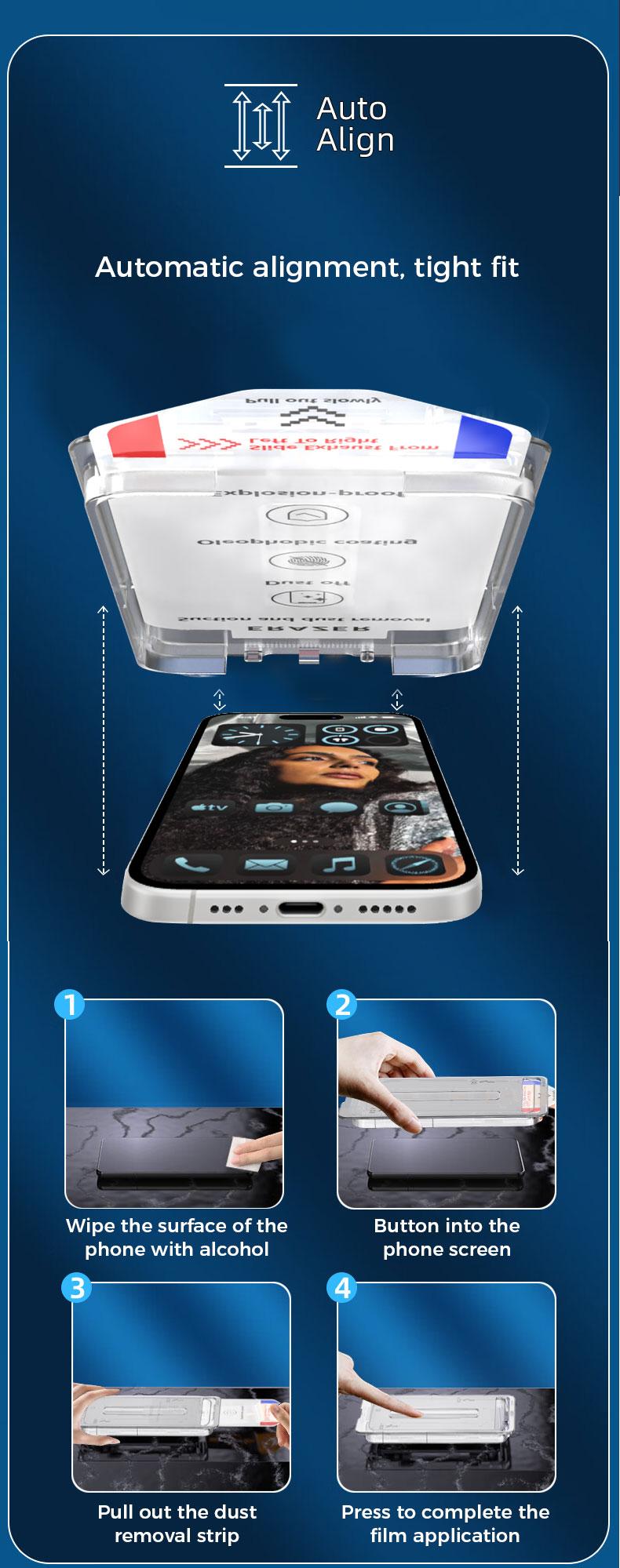 ERAZER for iPhone16Pro max/15/14pro/13 Series Clear/Privacy Protection Phone Film Dust Free Without Bubbles, HD Clear【1 Pack】Phone Screen Protector