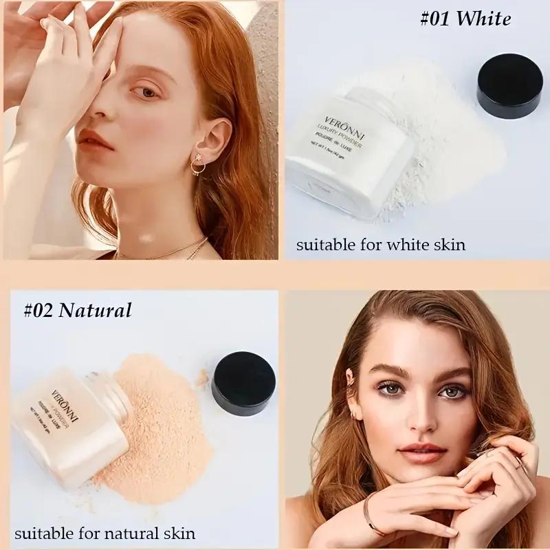 VERONNI  Long-Lasting Oil-Control Loose Powder Natural Bronze Translucent Matte Setting Powder with Foundation Brush for Perfect Base Makeup Lightweight