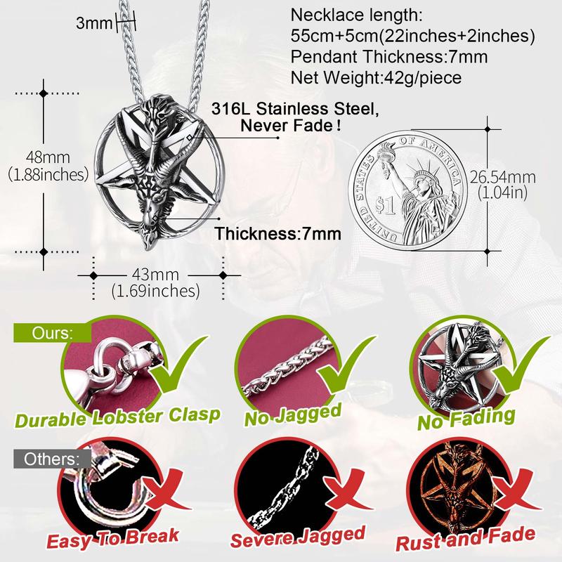 FaithHeart Baphomet Goat Pentagram Necklace for Men Women Stainless Steel