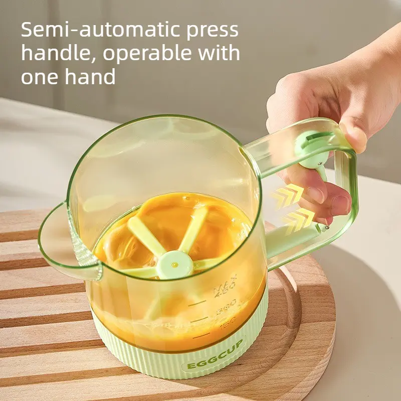 Semi-Auto Press Mixing Cup - Transparent Fresh Pastel Tone Body, 1-Hand Operation Press Handle, Built-In Stirring Blade, Easy Mixing Pouring Tool for Egg Beating, Baking Prep, Household Kitchen Utensils