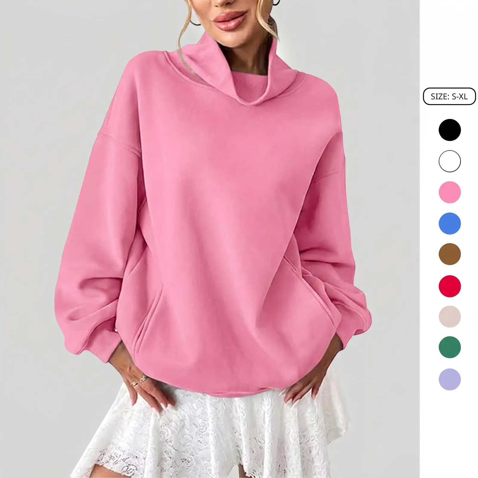 Imily Bela Women's Trendy Cowl Neck Sweatshirt, Casual Cozy Chic Oversized Long Sleeve Pullover Sports Tops