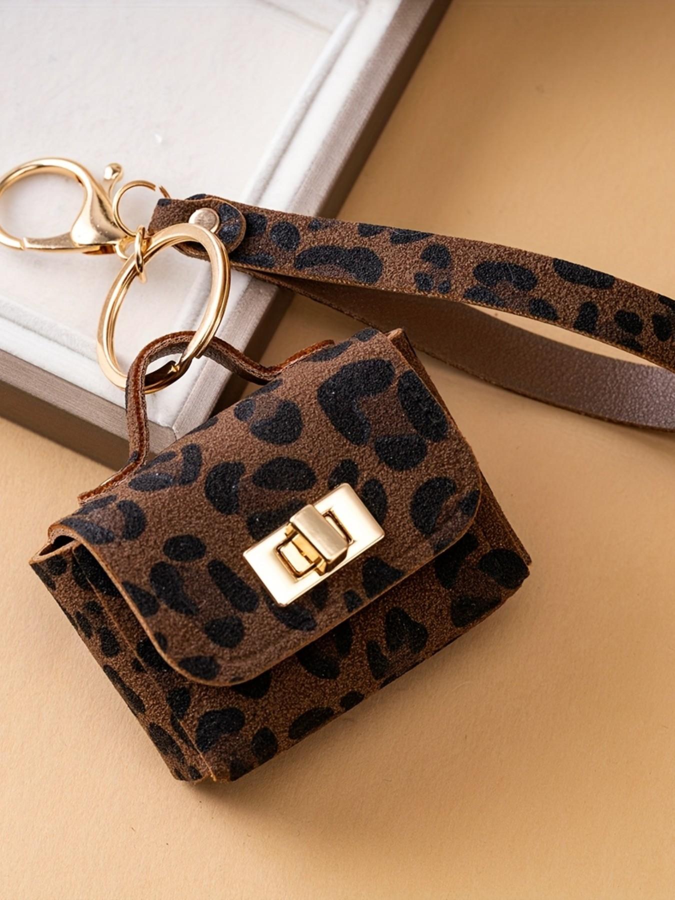 Creative Leopard Print PU Leather Keychain, High-End Coin Purse, Fashionable Key Ring, Universal for Phone Car Bag, Show off Your Style