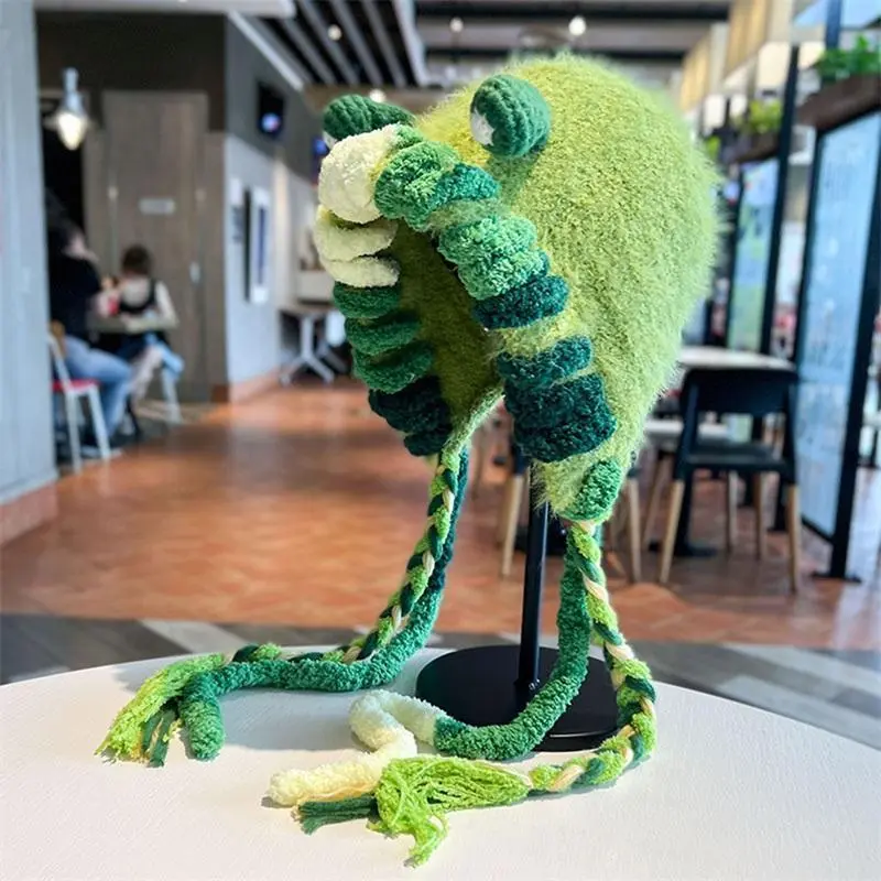 Lamuusaa Women Cute Monster Hat Crochet Knit Ear Protection Hat Bomber Hats Fall Winter Trapper Caps