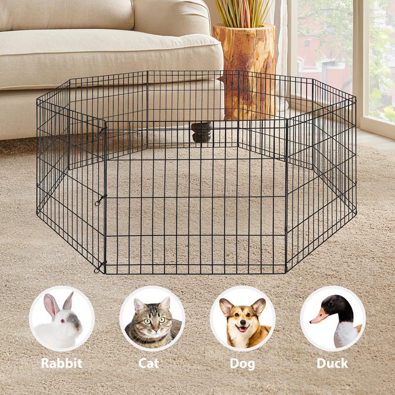 Pet Republic 24/30/36/42/48-inch Foldable Pet Dog Playpen 8 Panel Exercise Puppy Play Pen Metal Barrier Fence for Indoor Outdoor Yard RV Camping Enclosure