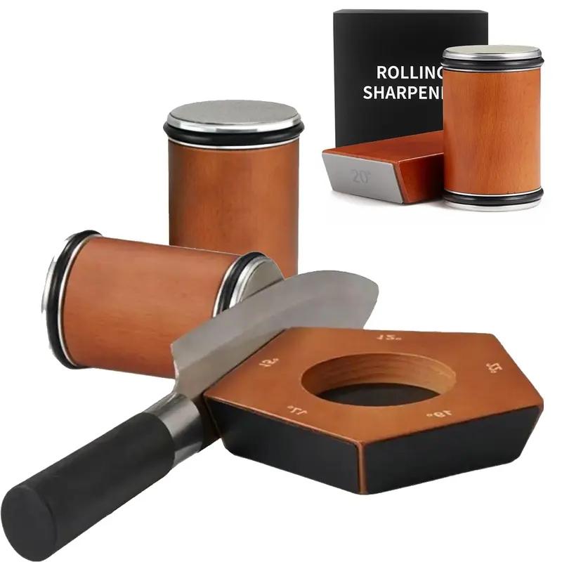 Rolling Knife Sharpener , Select Tool Knife Sharpener for Kitchen, Wooden Knife Sharpening Kit with Strong Magnetic Angle