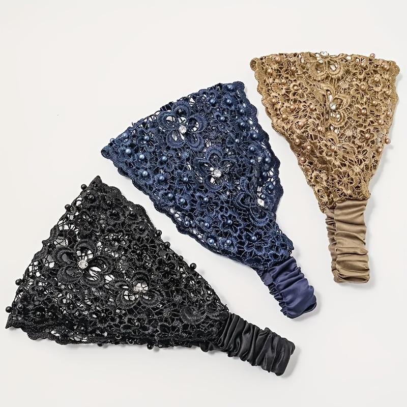 3pcs Elegant Lace Floral Headbands for Women Bride Wedding Hair Accessories with Pearls & Rhinestones Aesthetic Gift for Bridesmaids