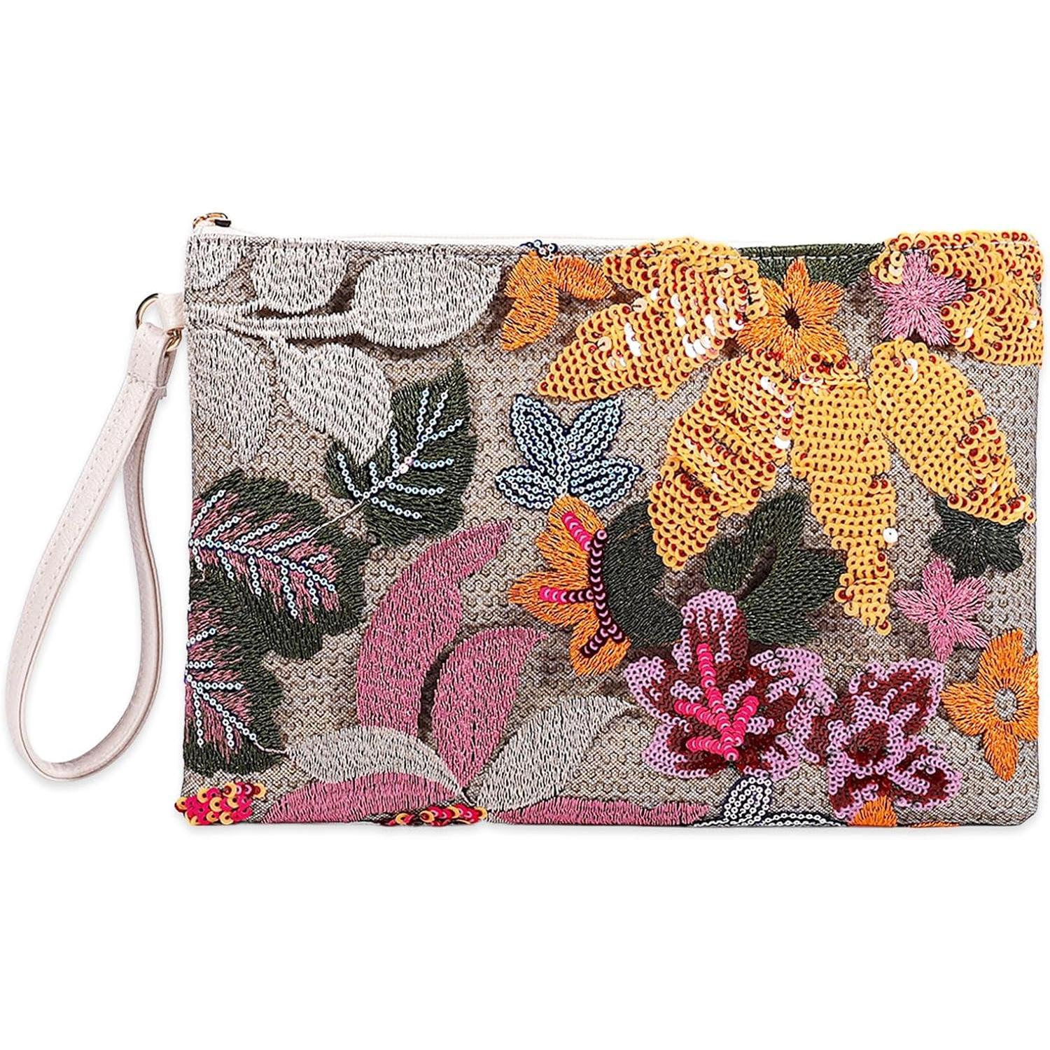 Women's Floral Embroidery Sequin Evening Clutch Bags Party Purses Beaded Bags