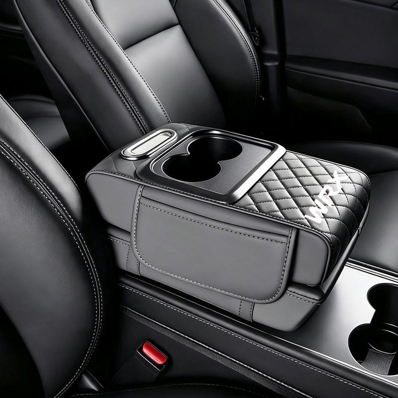 Subaru Wrx Ergonomic Armrest Pad, Thick Elastic Sponge, Dual Water Cup Slots, Paper Towel Holder, Large Capacity Bag, Car Interior Accessory