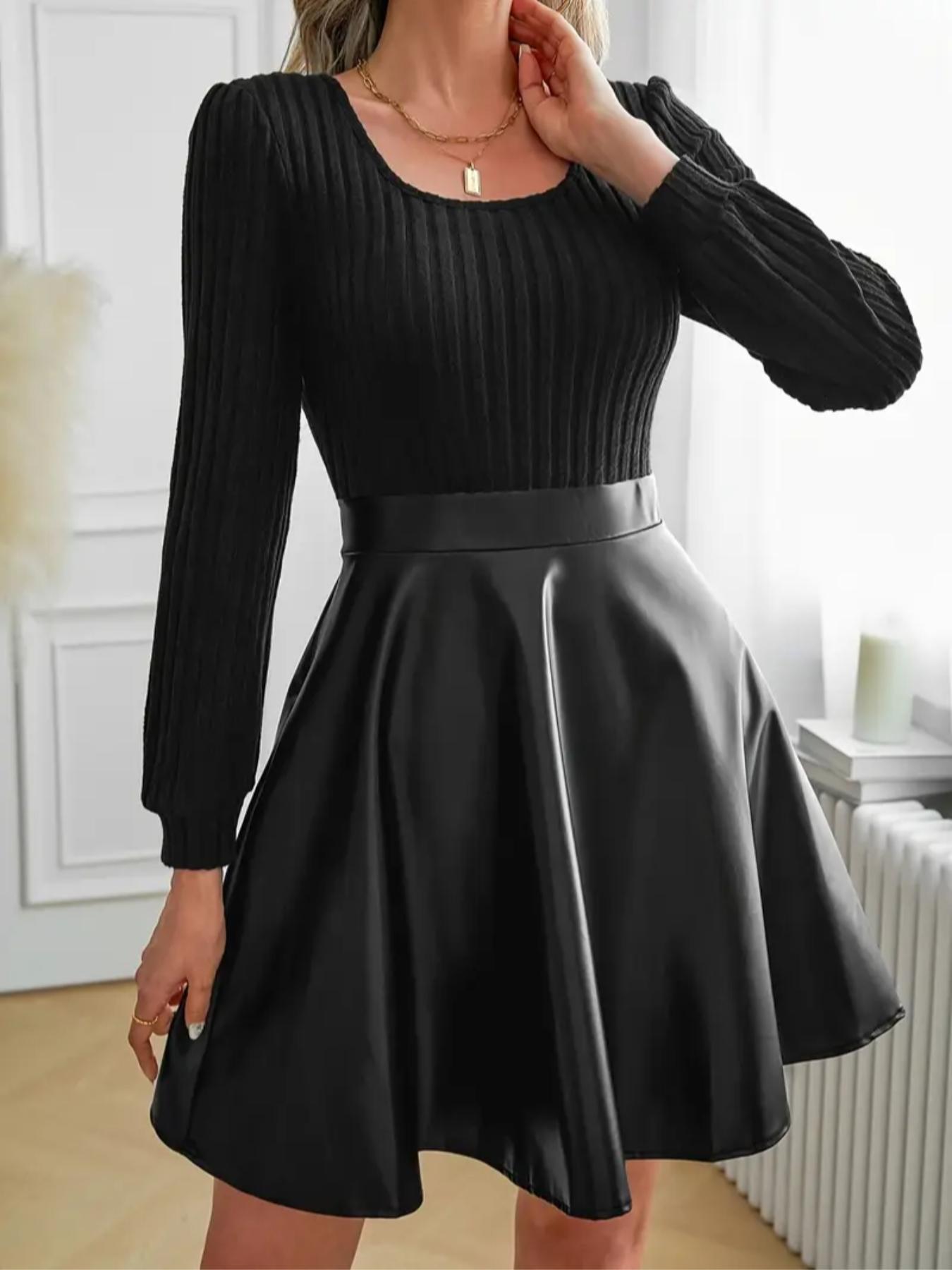 New European Style Casual Women's Patchwork A-Line Dress, Elegant Long Sleeve Maxi Dress, Perfect for Spring & Fall Seasons