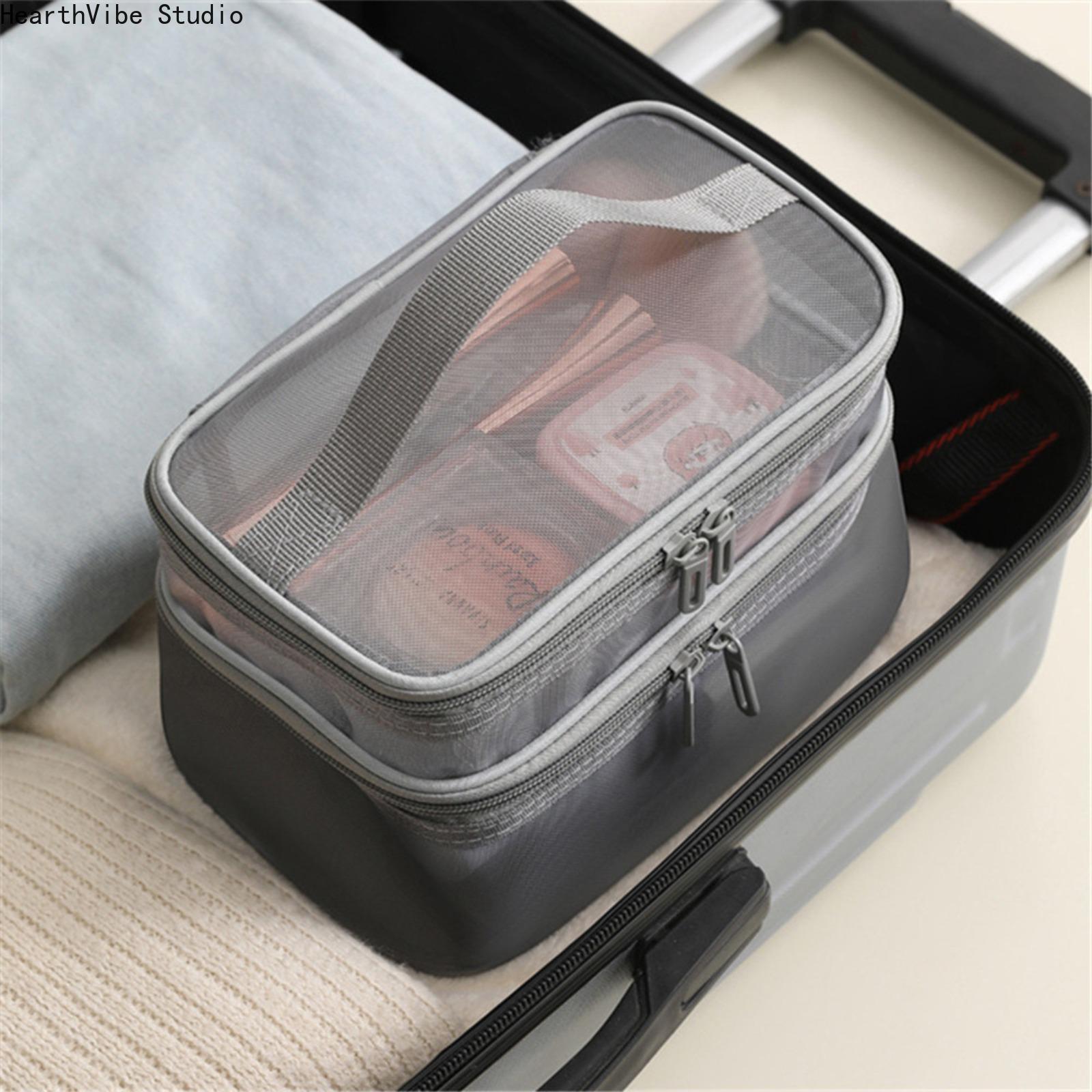 Travel Toiletry Bag - Large Capacity Double-Layer Mesh Polyester Cosmetic Bag, Water-Resistant Portable Breathable Dry-Wet Separated Multi-Purpose Pouch for Holiday, Gym (Sports & Outdoor Camping Hiking Essential), Gym Shower Bag