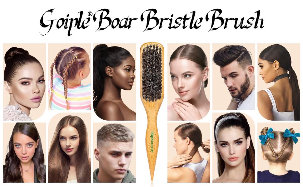 【Spring Glow-Up】Boar Bristle Hair Brush Slick Back for Sleek Ponytail Bun & Smoothing Baby Hairs - Soft Medium Brush for Men & Women Natural