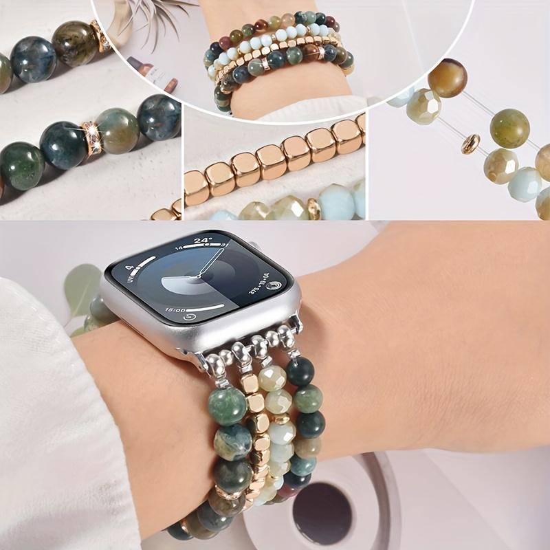 Elegant Synthetic Stone & Crystal Glass Elastic Strap for Apple Watch 38-49mm, Women's Jewelry Band Compatible with All Models, Watch Straps, Smart Watch Accessories