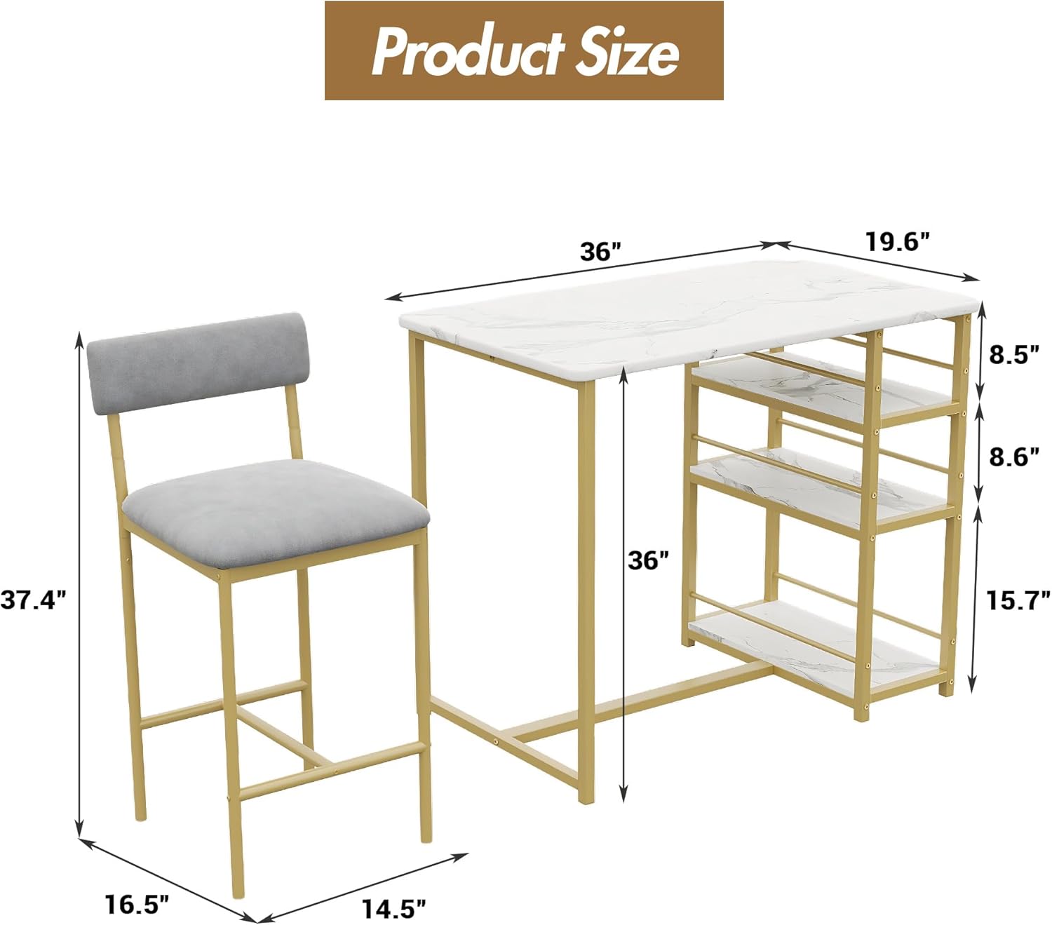 3-Piece Double Bar Table Set with 3-Tier Storage Shelves, Compact Kitchen Dining Table Set with 2 Upholstered Stools, Space-Saving Breakfast Nook for Kitchens, Taverns, Apartments 3-Piece Double Bar Table Set with 3-Tier Storage Shelves, Compact Kitchen Dining Table Set with 2 Upholstered Stools, Space-Saving Breakfast Nook for Kitchens, Taverns, Apartments