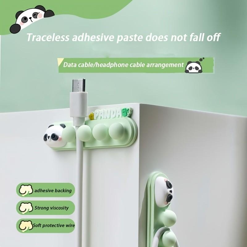 Panda Pattern Cable Organizer Set, Non-Tracking Desktop Wire Management, No Drilling Cord Fixator, Data Line Wrap Station, Bedroom Living Room Desk