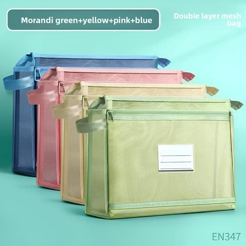 Premium Double Layer Transparent Study Bag Extra Large Capacity for Students Exam Papers Files and School Supplies Multi Compartment Handheld Document Organizer for Office and Classroom Use