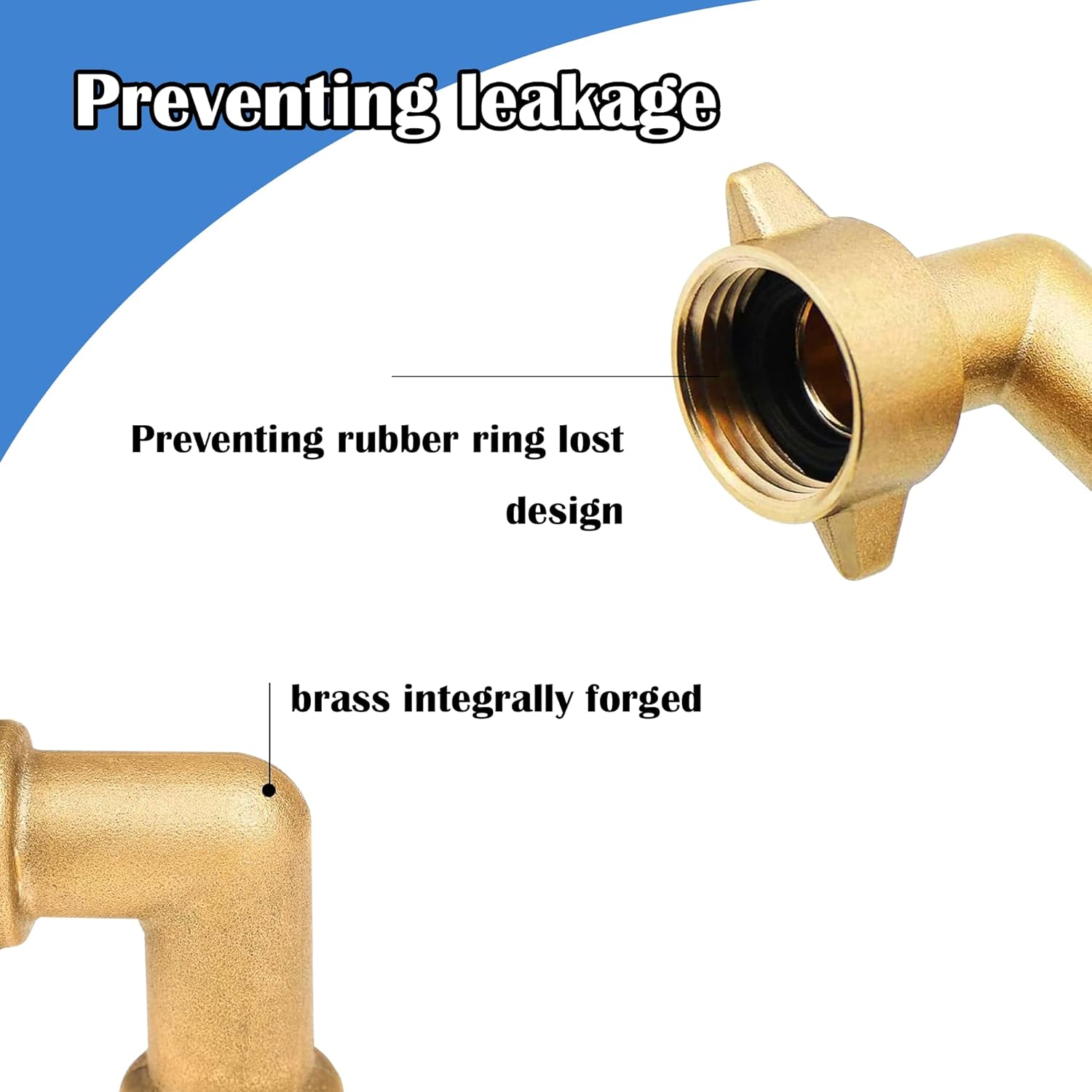 2 Pack 90  Garden Hose Elbow Connectors, 3/4" Brass Hose Elbow with 2 Washers, Hose Adapter for RV Water Hookups Residential Outdoor Faucets