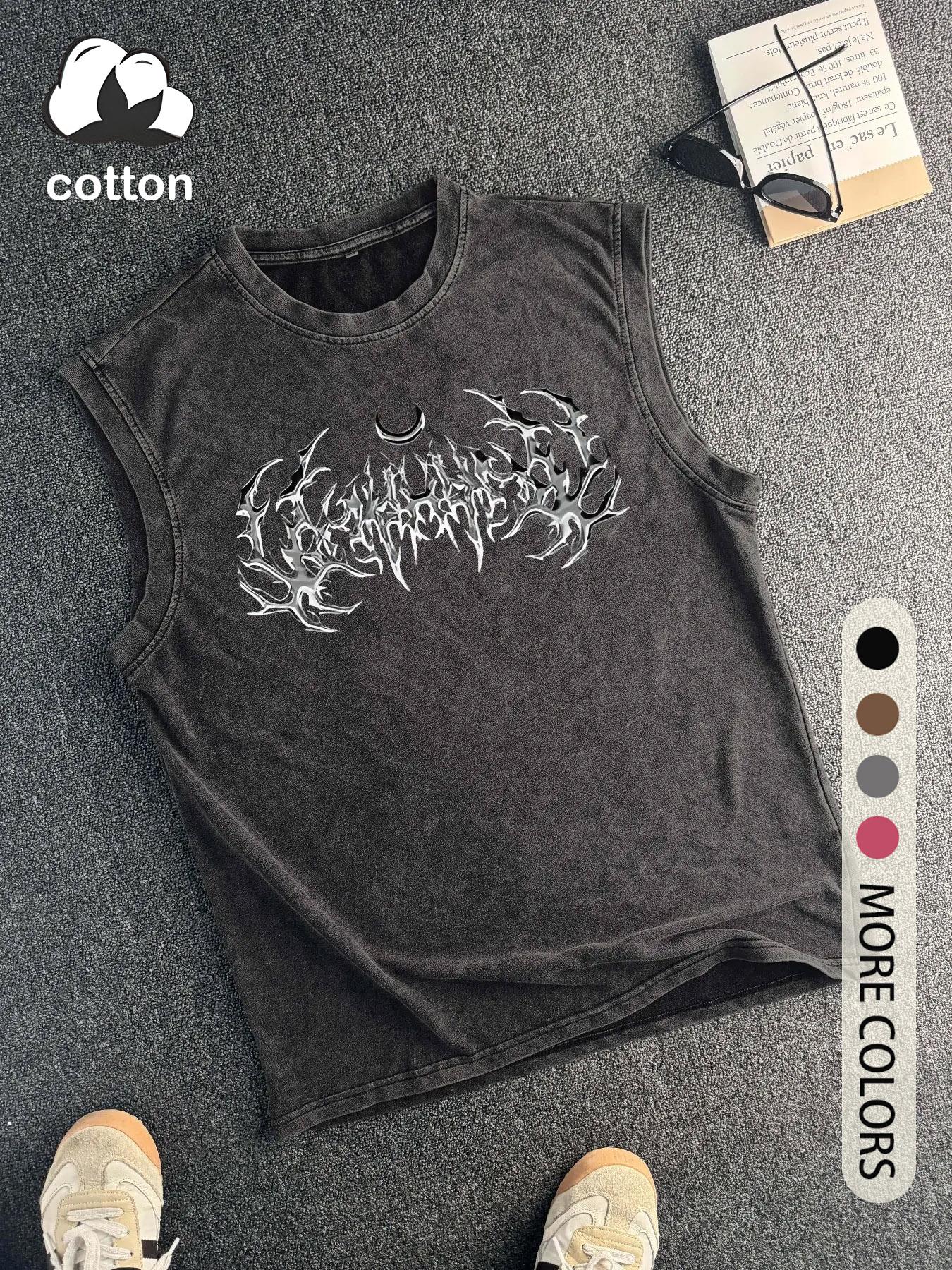 Men's Vintage Graphic Round Neck Tank Top, Regular Fit Casual Sleeveless Top for Summer, Men's Clothes for Daily Wear