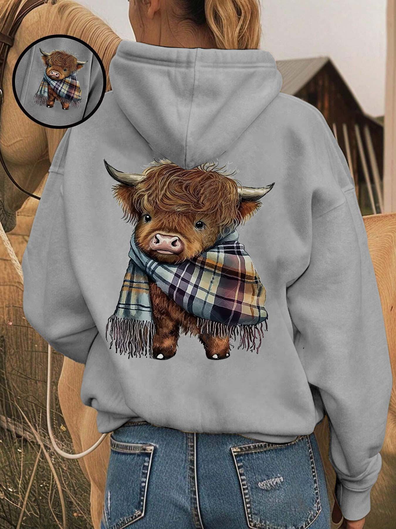 Cozy Fleece-Lined Printed Hooded Fitted Long Sleeves Sweatshirt, Funny Sweatshirt, Cute Highland Cow Animal Design, Unisex Casual Winter Fashion Womenswear with Soft Warm Plush Interior for Cold Weather Aesthetics, Casual Fitted Hoodie Cozy Fleece-Lined Printed Hooded Fitted Long Sleeves Sweatshirt, Funny Sweatshirt, Cute Highland Cow Animal Design, Unisex Casual Winter Fashion Womenswear with Soft Warm Plush Interior for Cold Weather Aesthetics, Casual Fitted Hoodie