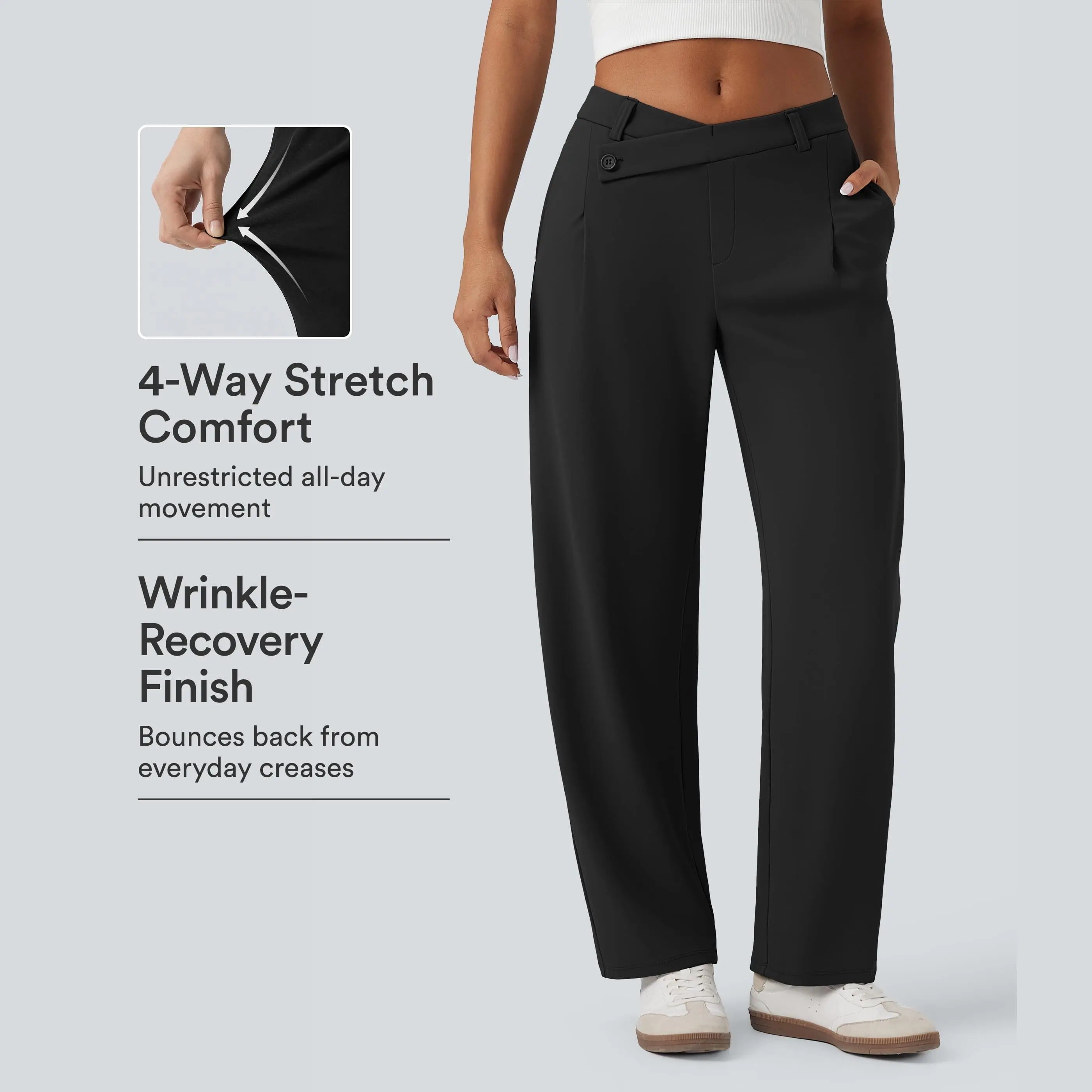 Halara Flex DayStretch Asymmetric Mid Rise Barrel Leg Work Pants with Pockets #BackToSchool